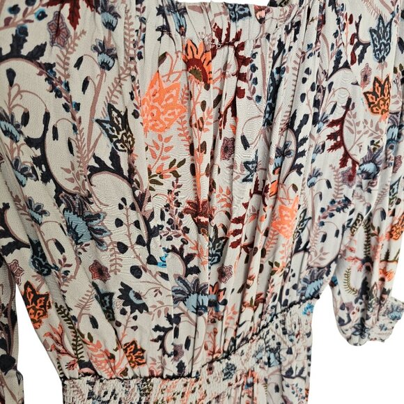 Free People Pretty and Free Romper Off Shoulder Floral Patterned Grey Blue Sz M - Picture 4 of 9